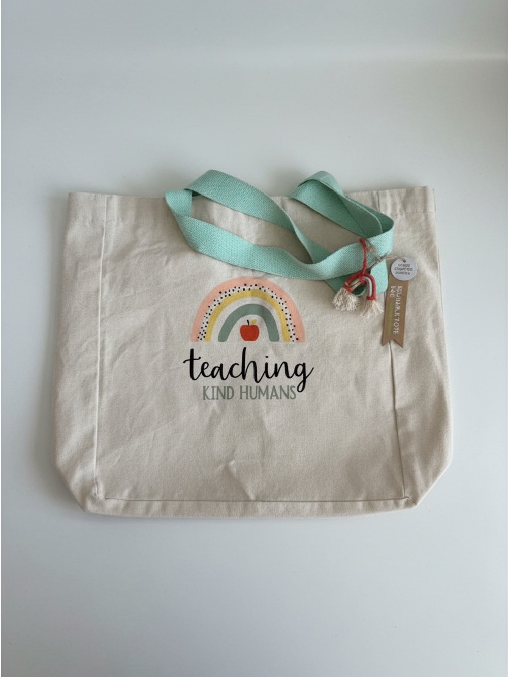 Teaching Kind Humans Canvas Tote Bag with Mint Straps